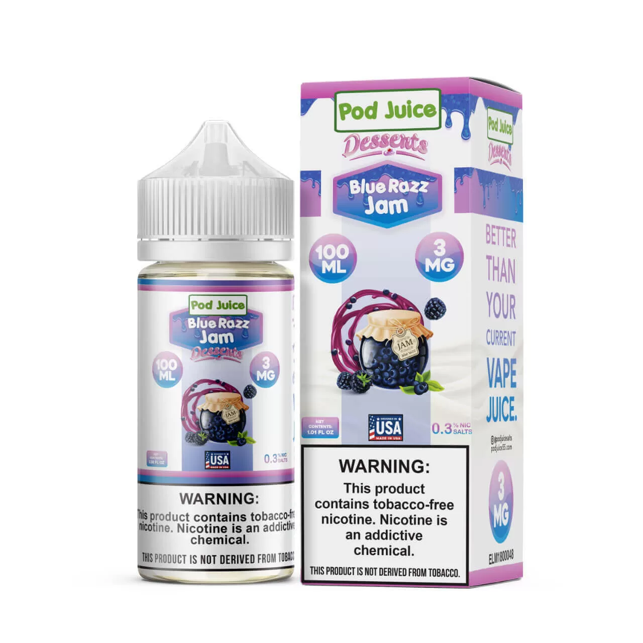 Pod Juice Blue Razz Jam Tobacco Free Nicotine E-Juice 100ml Pod Juice Blue Razz Jam Tobacco Free Nicotine E-Juice 100ml