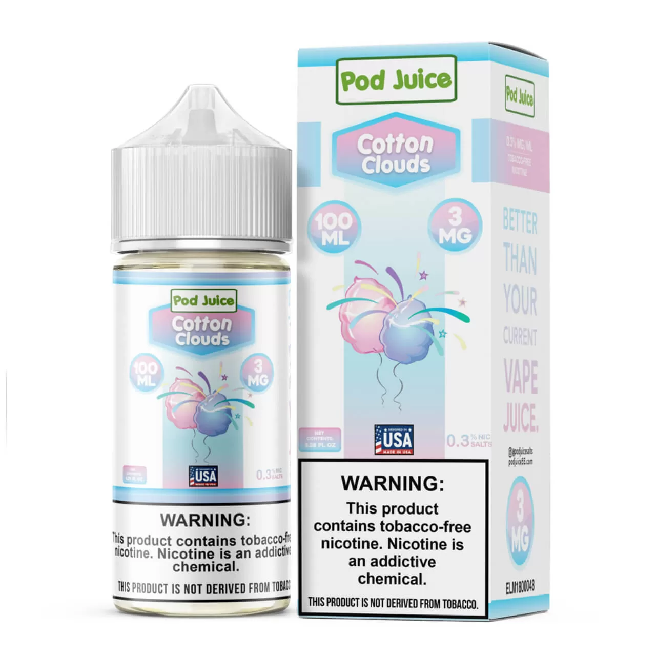 Pod Juice Cotton Clouds Tobacco Free Nicotine E-Juice 100ml Pod Juice Cotton Clouds Tobacco Free Nicotine E-Juice 100ml