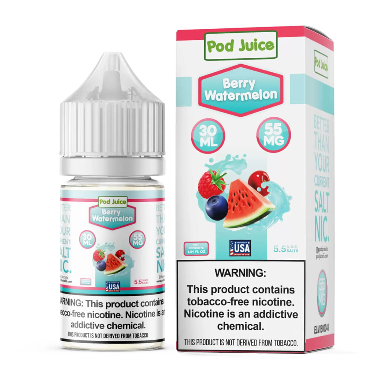 Pod Juice Salt Berry Watermelon Tobacco Free Nicotine E-Juice 30ml Pod Juice Salt Berry Watermelon Tobacco Free Nicotine E-Juice 30ml