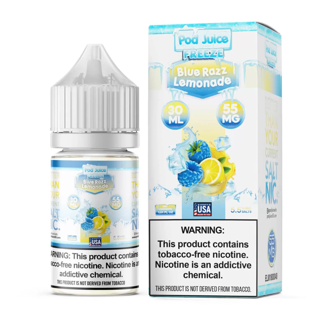 Pod Juice Salt Blue Razz Lemonade Freeze Tobacco Free Nicotine E-Juice 30ml Pod Juice Salt Blue Razz Lemonade Freeze Tobacco Free Nicotine E-Juice 30ml