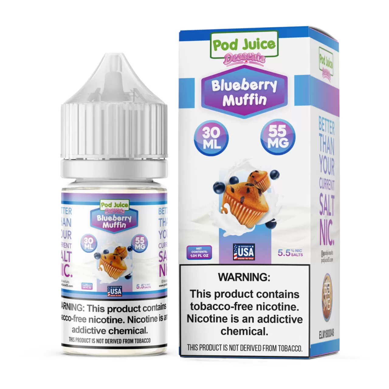 Pod Juice Salt Blueberry Muffin Tobacco Free Nicotine E-Juice 30ml Pod Juice Salt Blueberry Muffin Tobacco Free Nicotine E-Juice 30ml