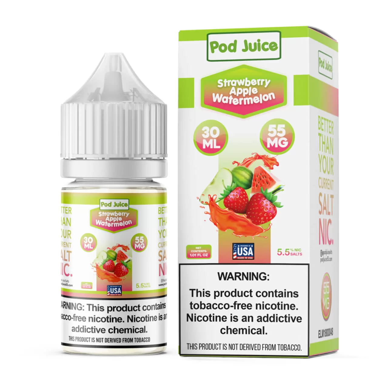 Pod Juice Salt Strawberry Apple Watermelon Tobacco Free Nicotine E-Juice 30ml Pod Juice Salt Strawberry Apple Watermelon Tobacco Free Nicotine E-Juice 30ml