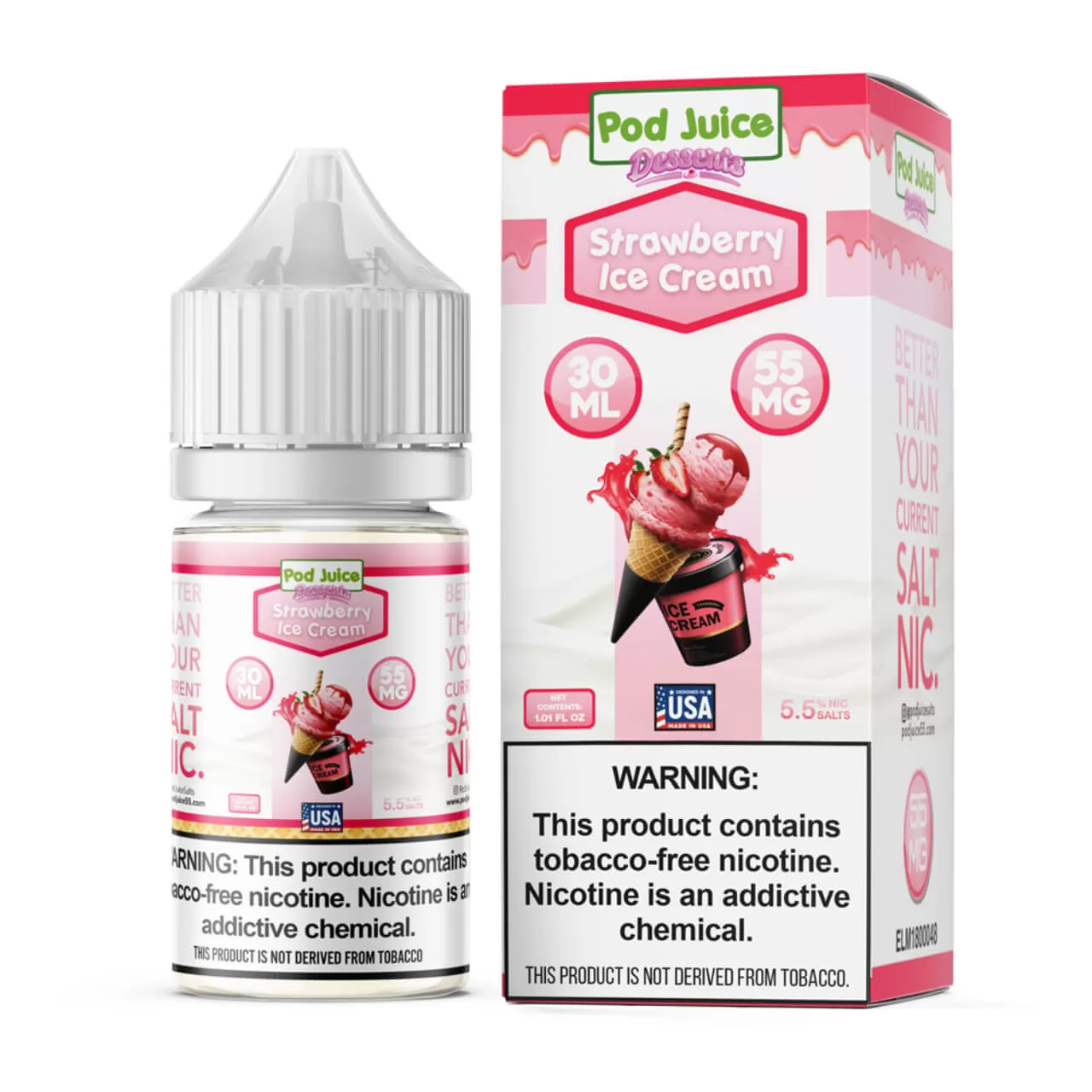 Pod Juice Salt Strawberry Ice Cream Tobacco Free Nicotine E-Juice 30ml Pod Juice Salt Strawberry Ice Cream Tobacco Free Nicotine E-Juice 30ml