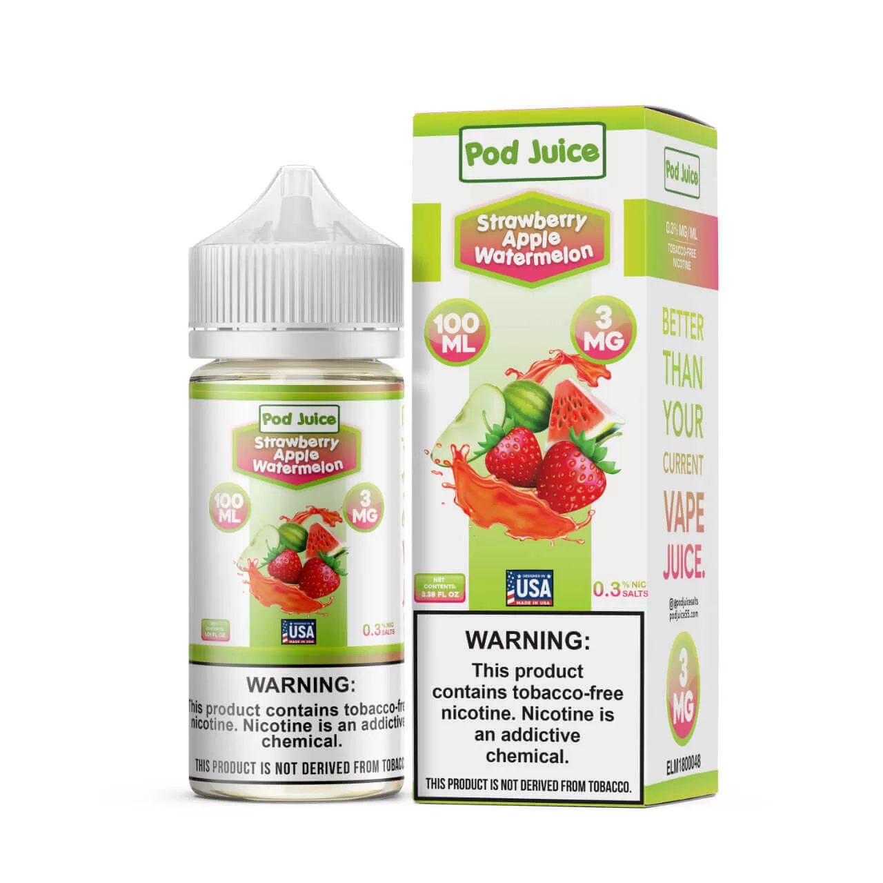 Pod Juice Strawberry Apple Watermelon Tobacco Free Nicotine E-Juice 100ml Pod Juice Strawberry Apple Watermelon Tobacco Free Nicotine E-Juice 100ml