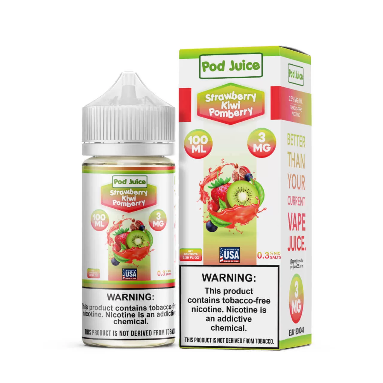 Pod Juice Strawberry Kiwi Pomberry Tobacco Free Nicotine E-Juice 100ml Pod Juice Strawberry Kiwi Pomberry Tobacco Free Nicotine E-Juice 100ml