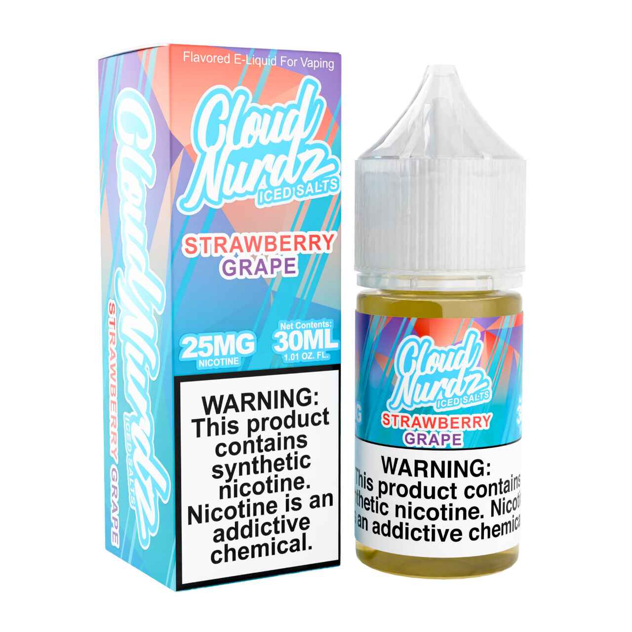 Cloud Nurdz Salts Iced Grape Strawberry Synthetic Nicotine 30ml E-Juice 25mg