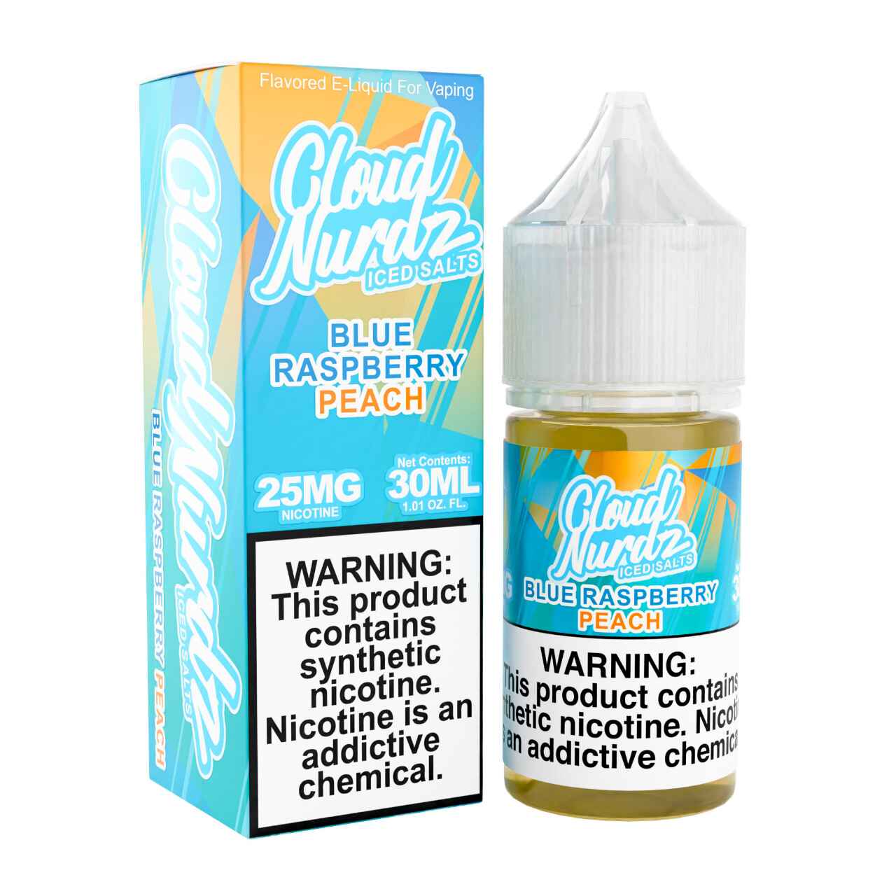 Cloud Nurdz Salts Iced Peach Blue Razz Synthetic Nicotine 30ml E-Juice 25mg