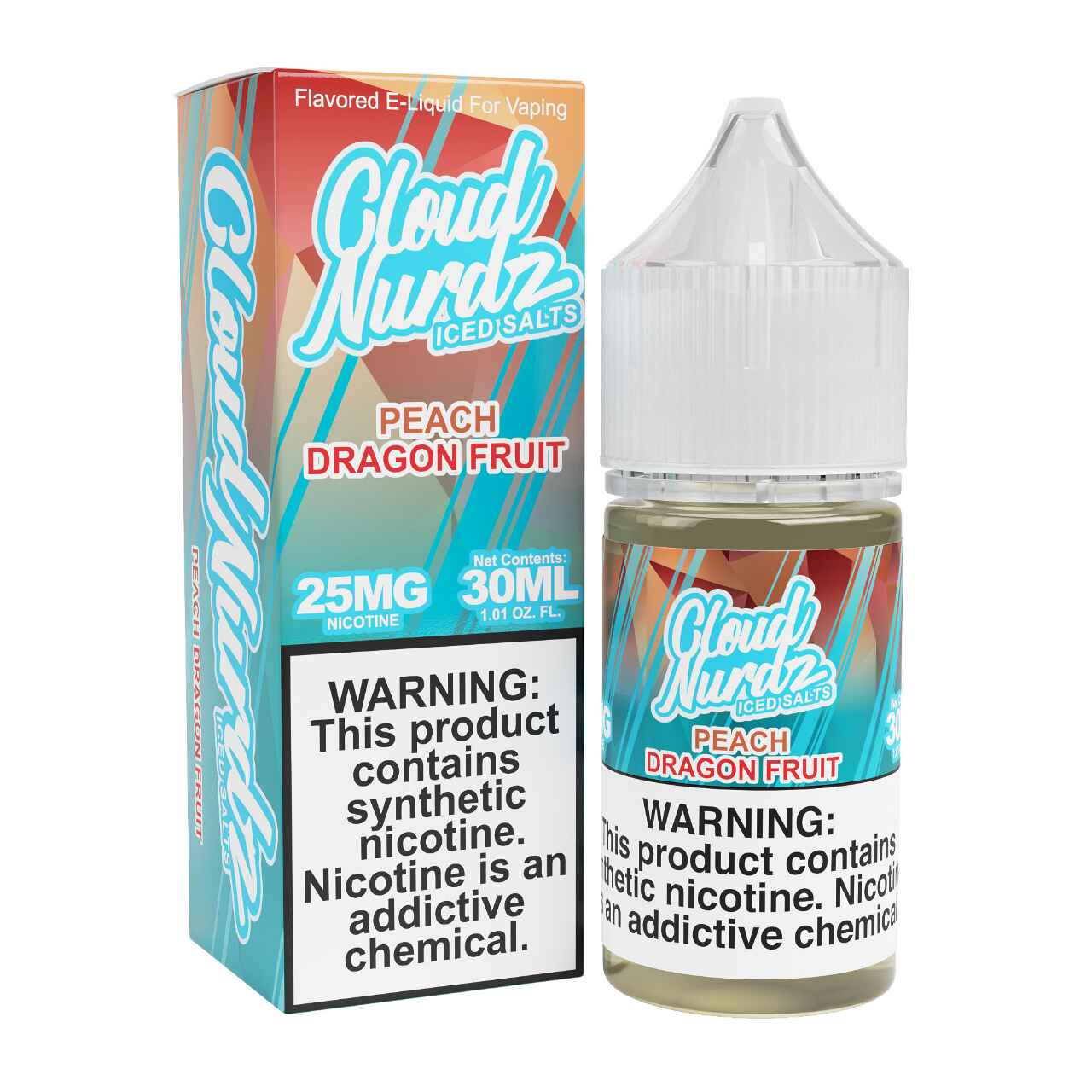 Cloud Nurdz Salts Iced Peach Dragonfruit Synthetic Nicotine 30ml E-Juice 25mg