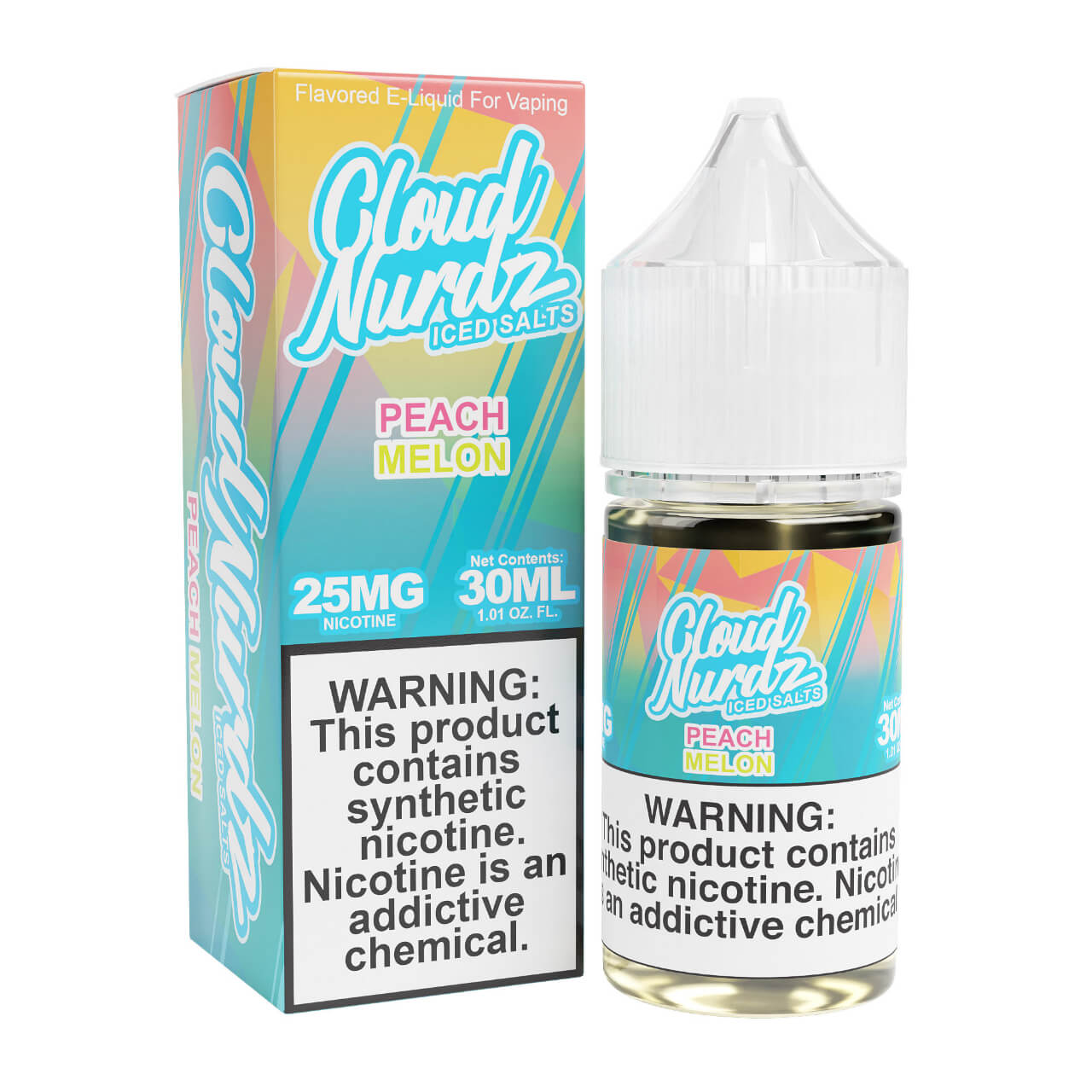 Cloud Nurdz Salts Iced Peach Melon Synthetic Nicotine 30ml E-Juice 25mg
