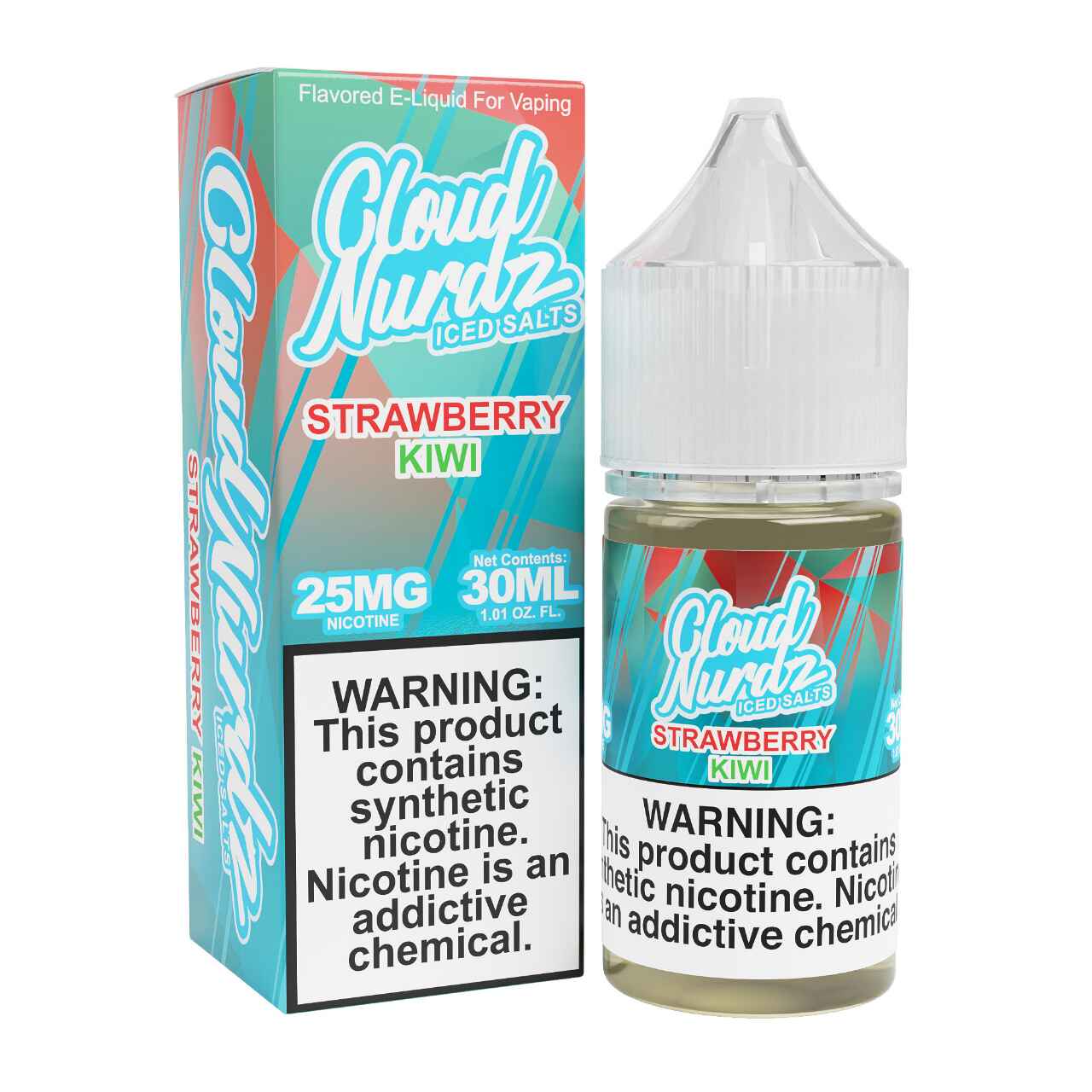 Cloud Nurdz Salts Iced Strawberry Kiwi Synthetic Nicotine 30ml E-Juice 25mg