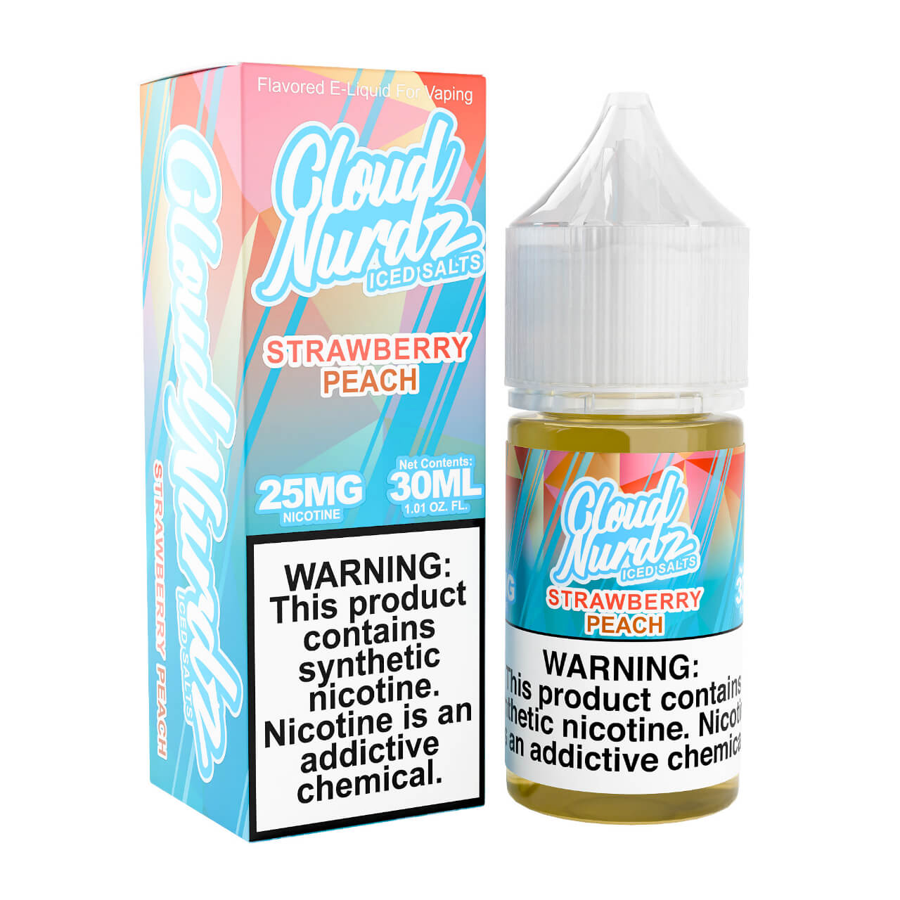 Cloud Nurdz Salts Iced Strawberry Peach Synthetic Nicotine 30ml E-Juice 25mg