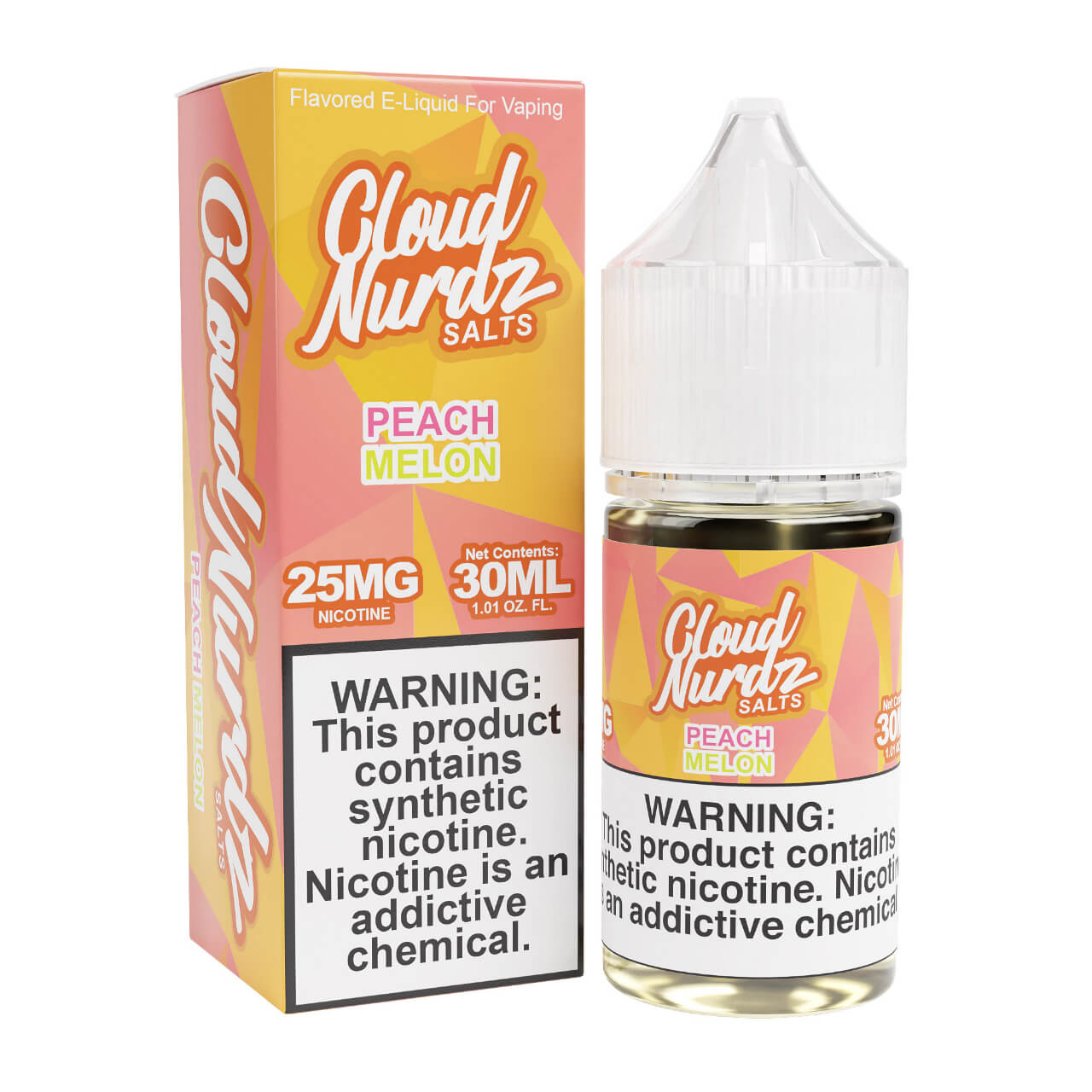 Cloud Nurdz Salts Peach Melon Synthetic Nicotine 30ml E-Juice 25mg