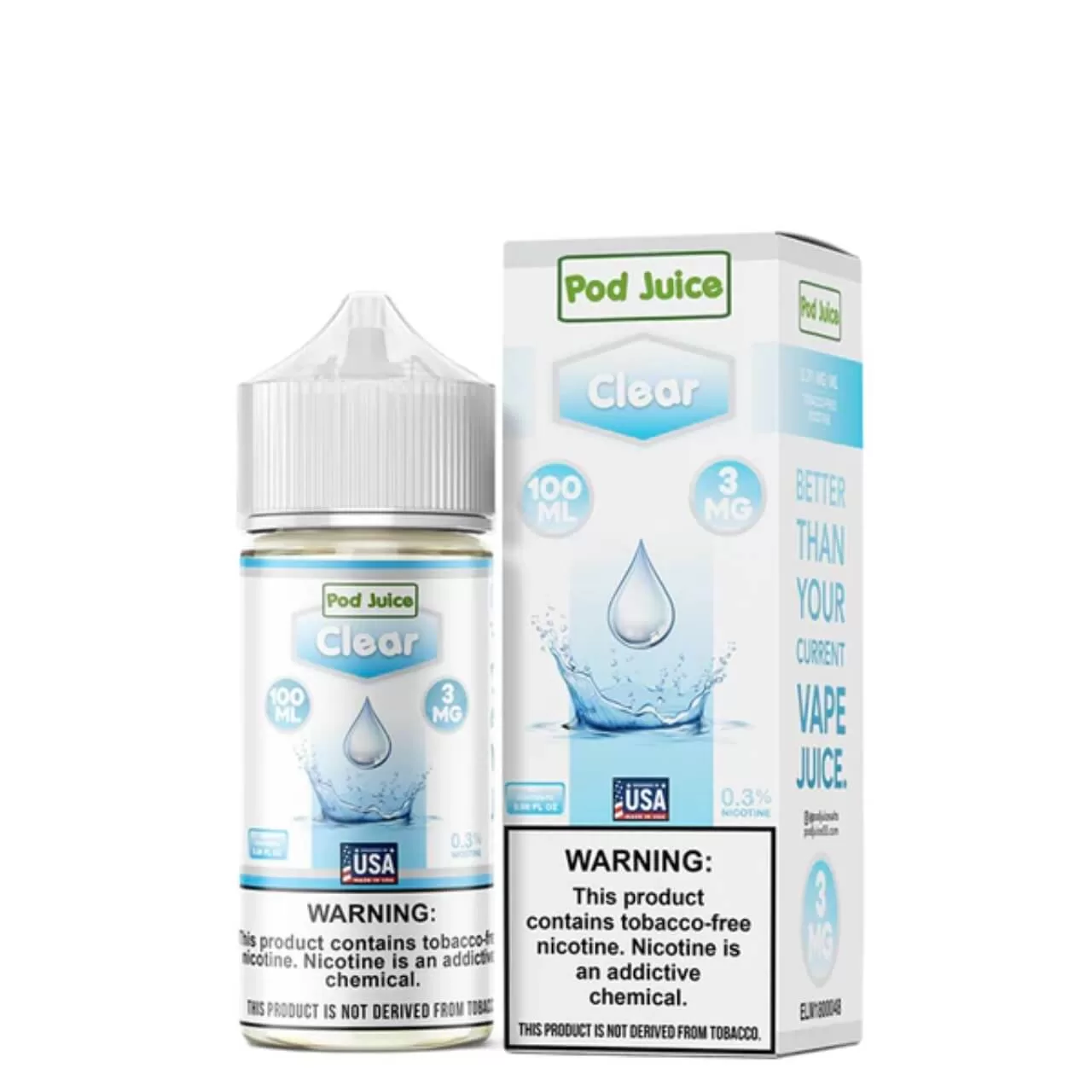 Pod Juice Clear Tobacco Free Nicotine E-Juice 100ml 3mg Pod Juice Clear Tobacco Free Nicotine E-Juice 100ml 3mg