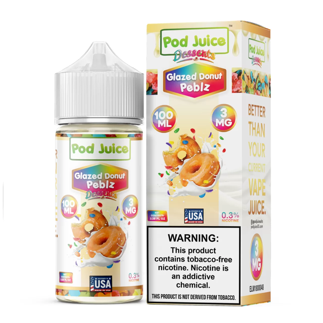 Pod Juice Glazed Donut Peblz Tobacco Free Nicotine E-Juice 100ml Pod Juice Glazed Donut Peblz Tobacco Free Nicotine E-Juice 100ml