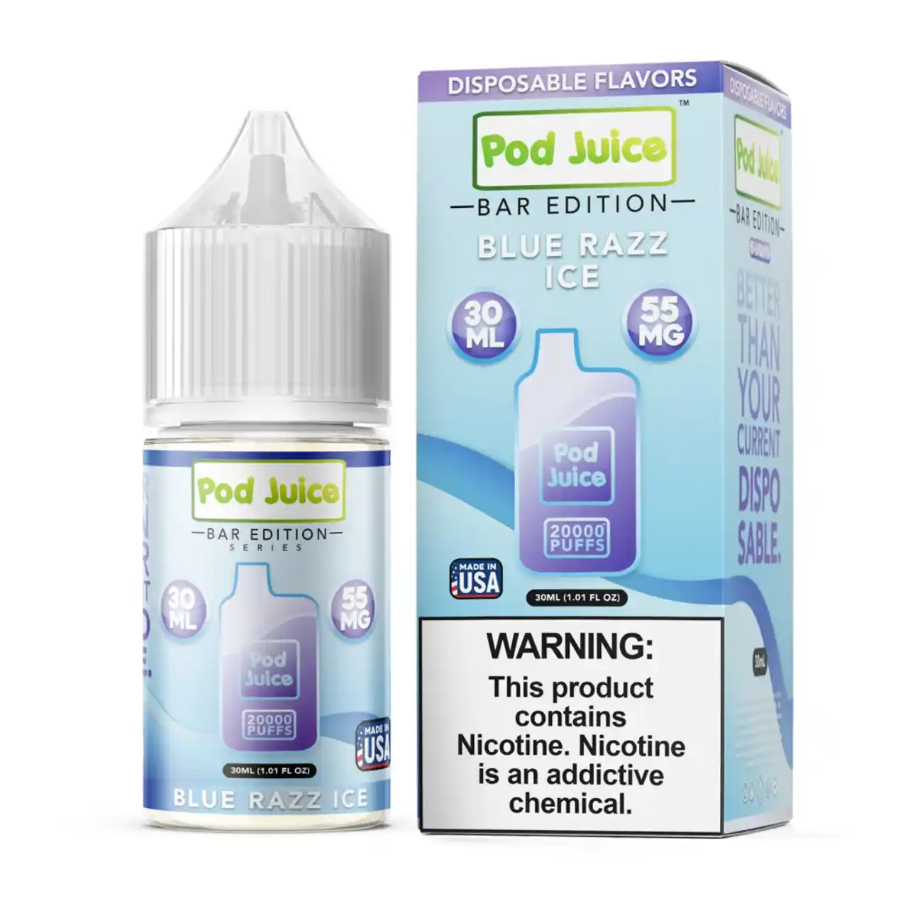 Pod Juice Salt PJ 5000 Series Blue Razz Ice Tobacco Free Nicotine E-Juice 30ml