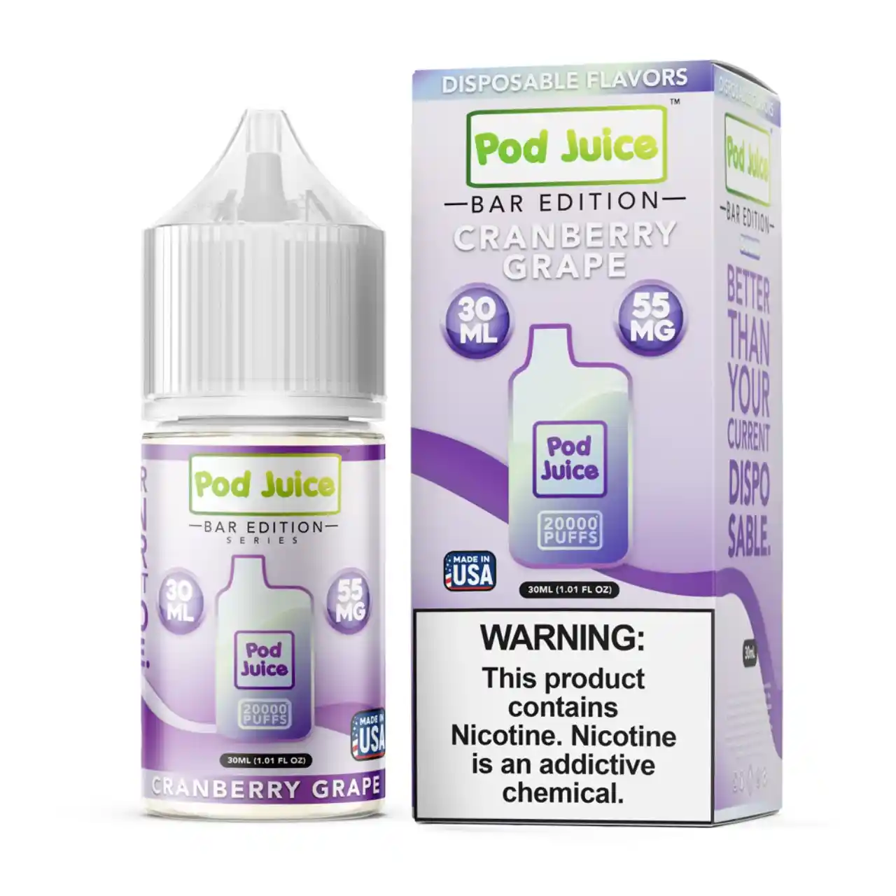 Pod Juice Salt PJ 5000 Series Cranberry Grape Tobacco Free Nicotine E-Juice 30ml