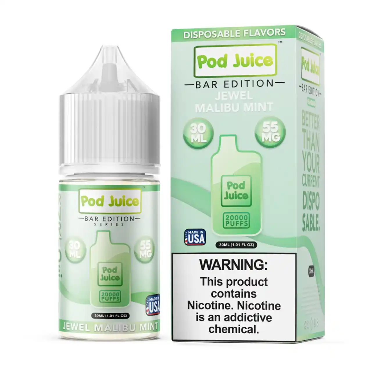 Pod Juice Salt PJ 5000 Series Jewel Malibu Mint Tobacco Free Nicotine E-Juice 30ml