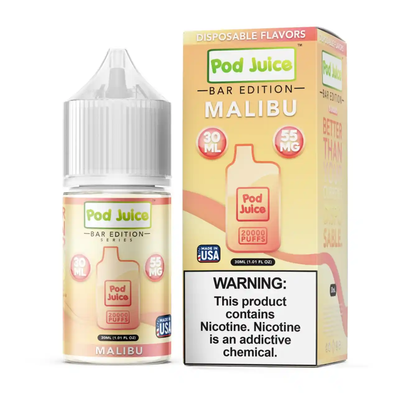 Pod Juice Salt PJ 5000 Series Malibu Tobacco Free Nicotine E-Juice 30ml