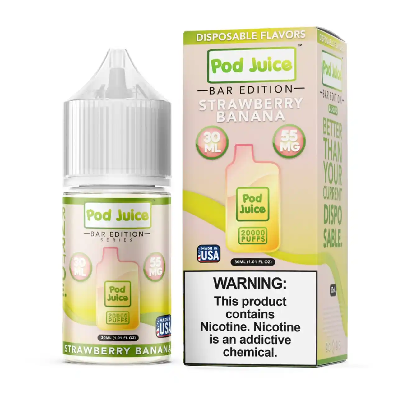 Pod Juice Salt PJ 5000 Series Strawberry Banana Tobacco Free Nicotine E-Juice 30ml