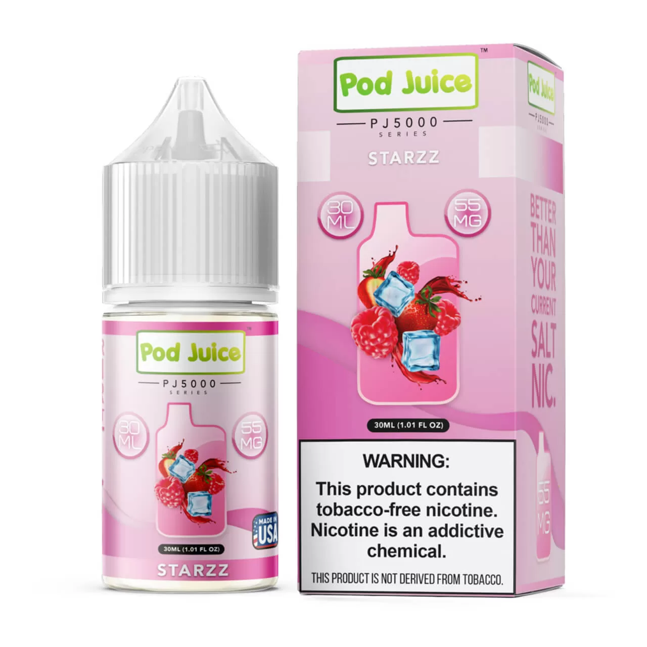 Pod Juice Salt PJ 5000 Series Strazz Tobacco Free Nicotine E-Juice 30ml