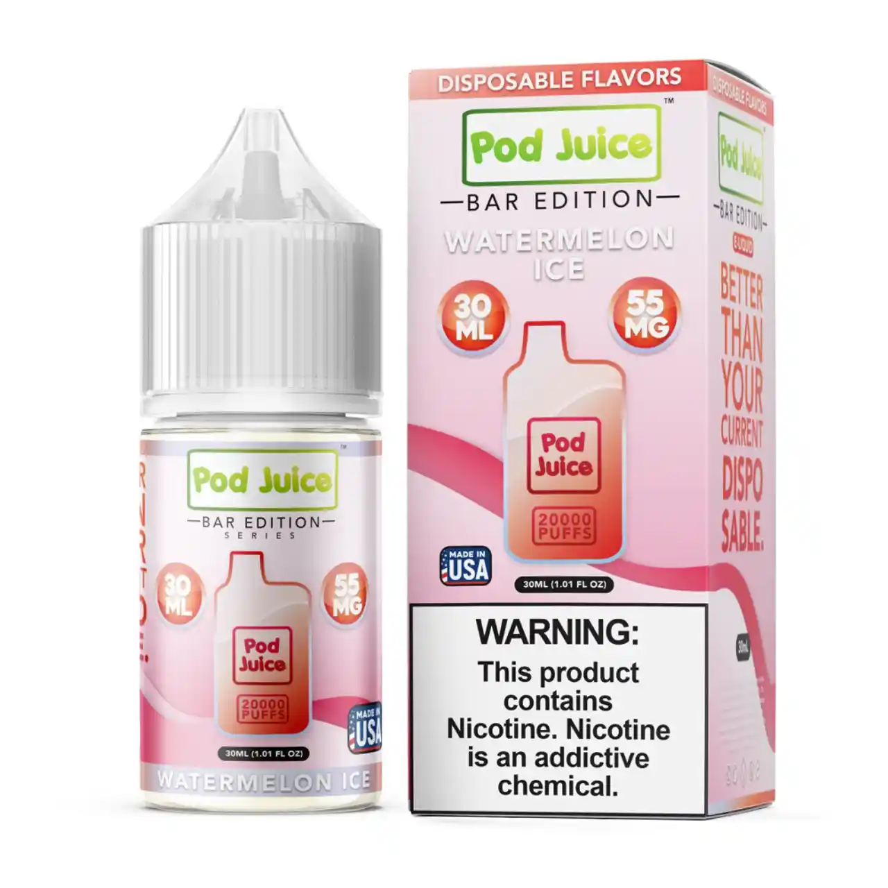 Pod Juice Salt PJ 5000 Series Watermelon Ice Tobacco Free Nicotine E-Juice 30ml
