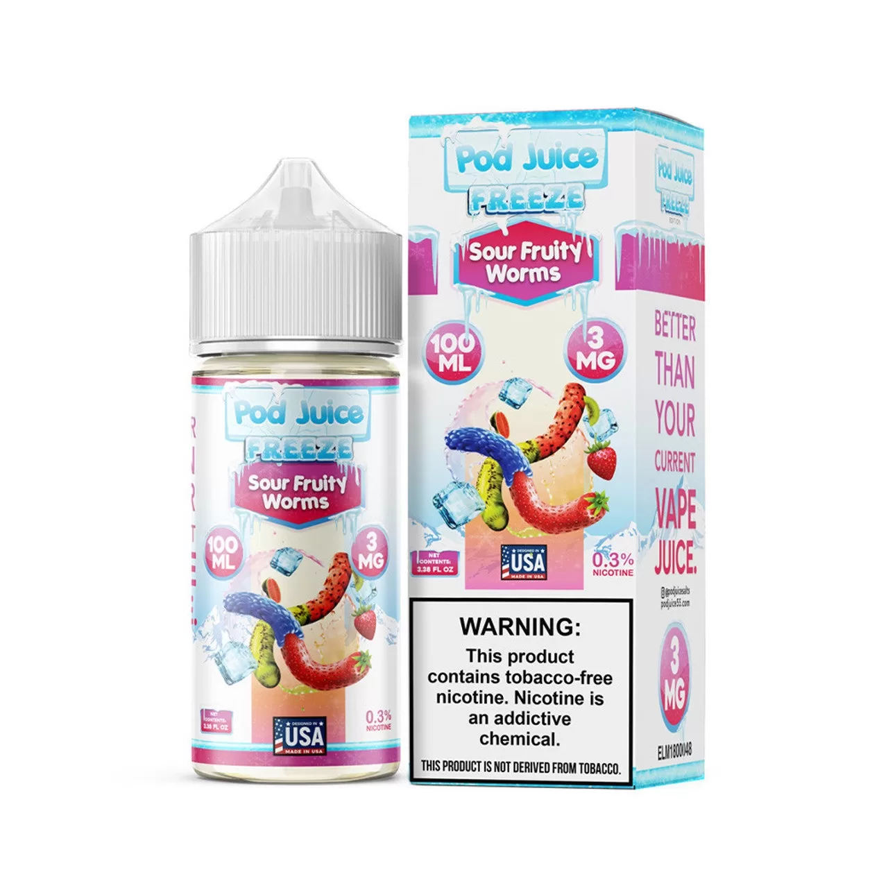 Pod Juice Sour Fruity Worms Freeze Tobacco Free Nicotine E-Juice 100ml Pod Juice Sour Fruity Worms Freeze Tobacco Free Nicotine E-Juice 100ml