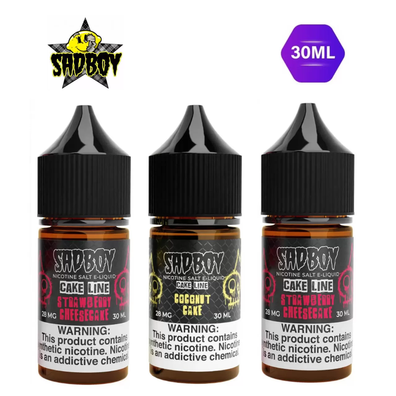 SadBoy CakeLine Synthetic Nicotine 30ml Salt 28MG E-Juice SadBoy CakeLine Synthetic Nicotine 30ml Salt 28MG E-Juice