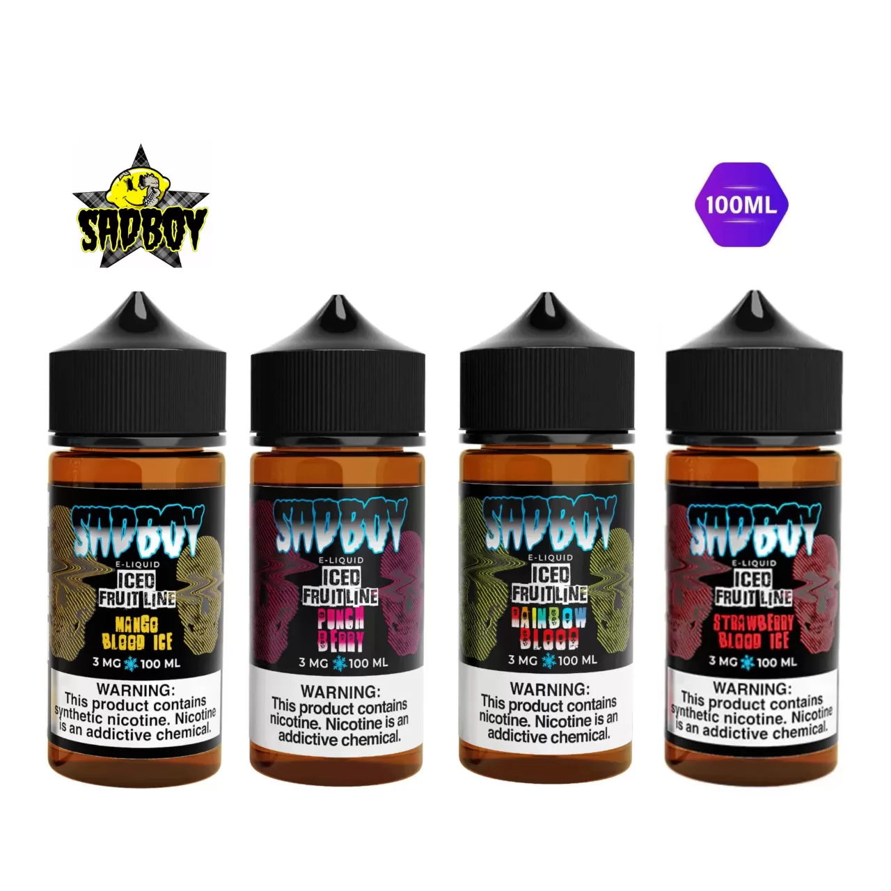 SadBoy Iced FruitLine Synthetic Nicotine E-Juice (100ml) SadBoy Iced FruitLine Synthetic Nicotine E-Juice (100ml)