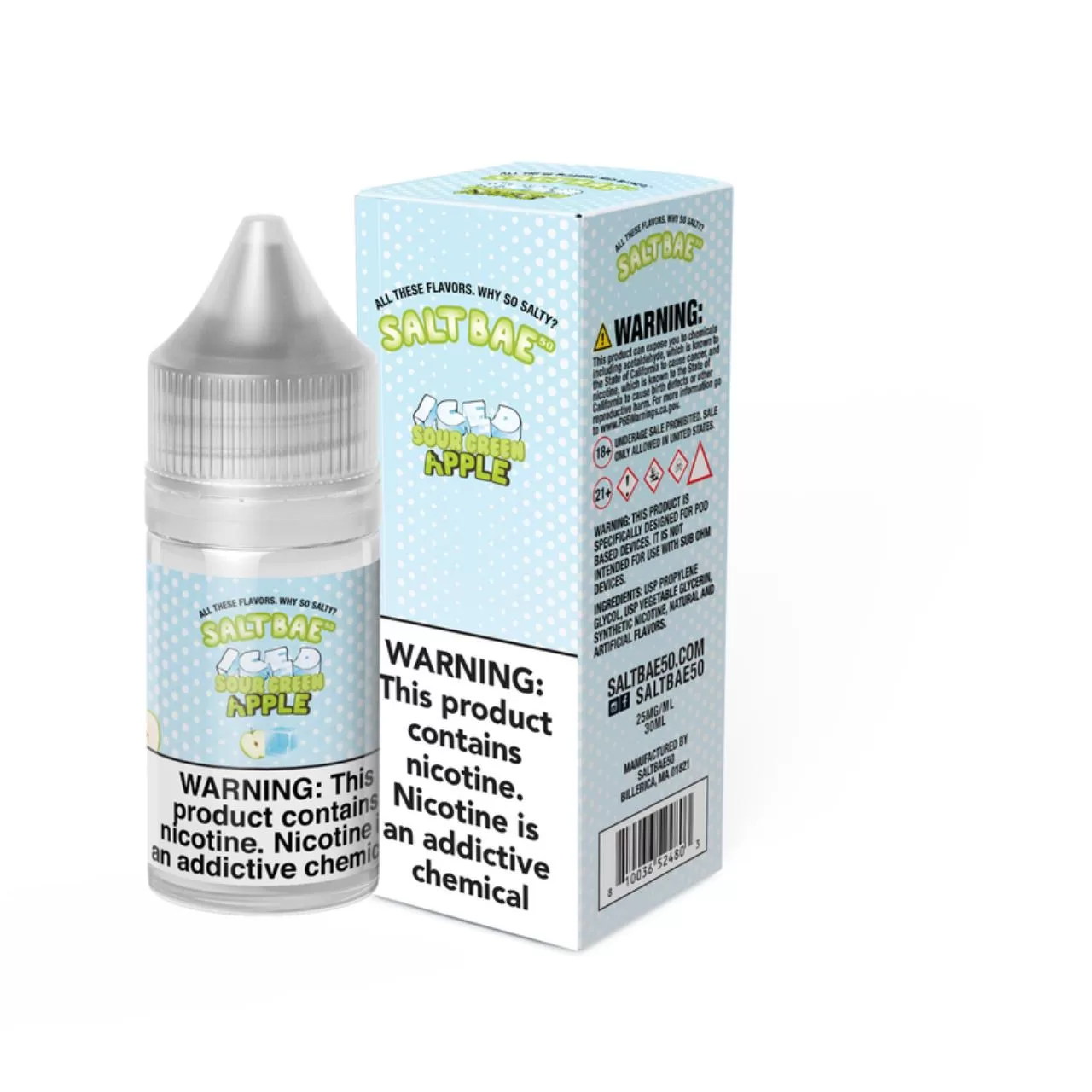 Salt Bae 50 Iced Sour Green Apple 30ml E-Juice Salt Bae 50 Iced Sour Green Apple 30ml E-Juice