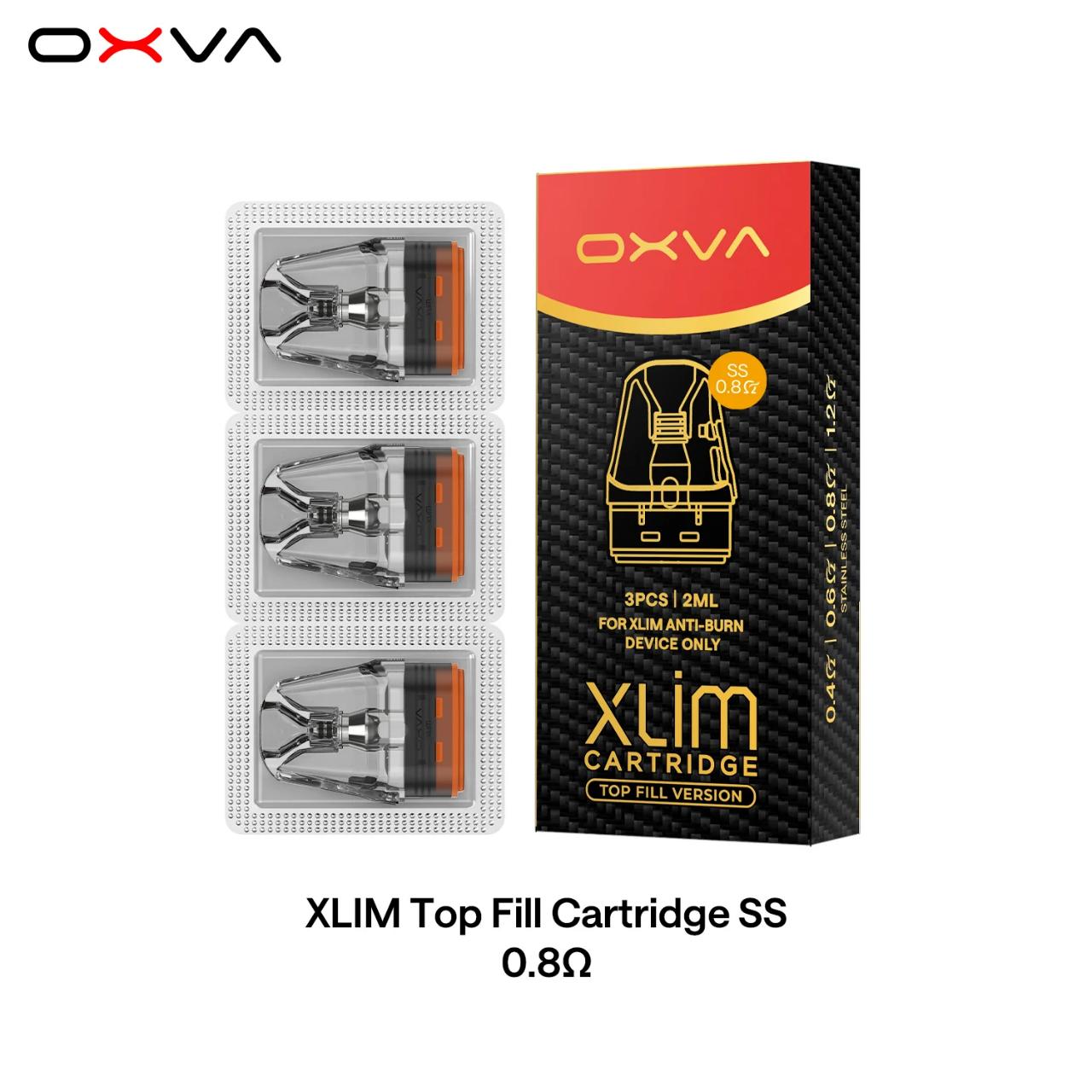 OXVA Xlim Top Fill Replacement Pod Cartridge - 3PK 0.8 OHMS - Stainless Steel Box