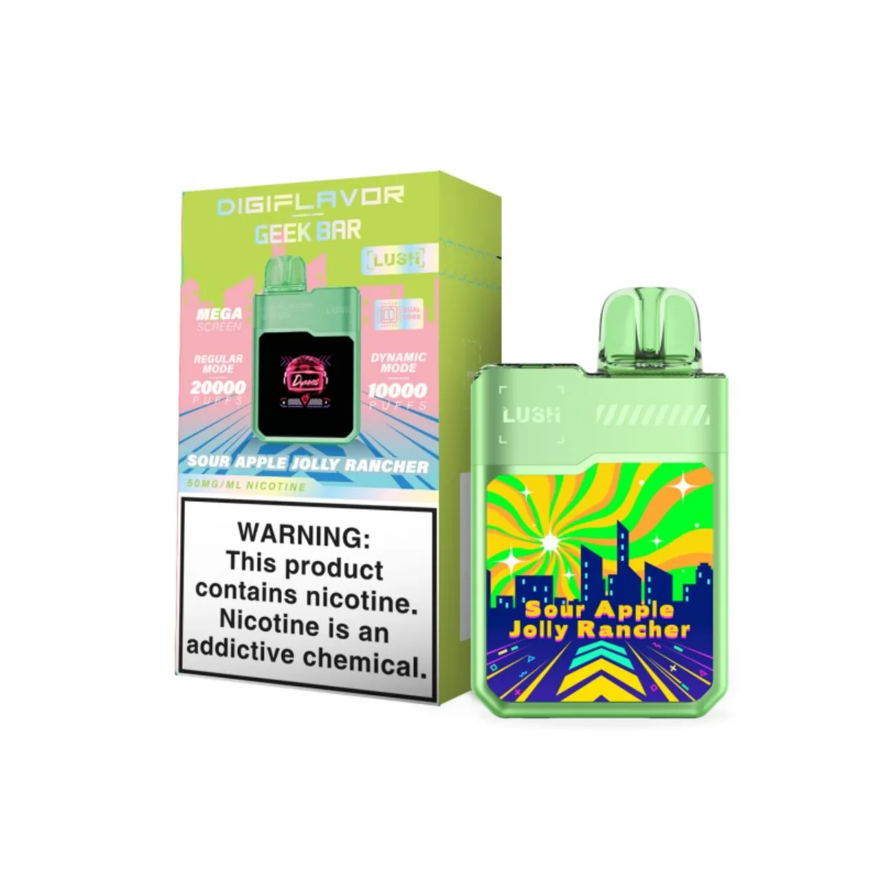 Digi Flavor x Geek Vape Lush 20,000 Puff Disposable Sour Apple Jolly Rancher Digi Flavor x Geek Vape Lush 20,000 Puff Disposable Sour Apple Jolly Rancher