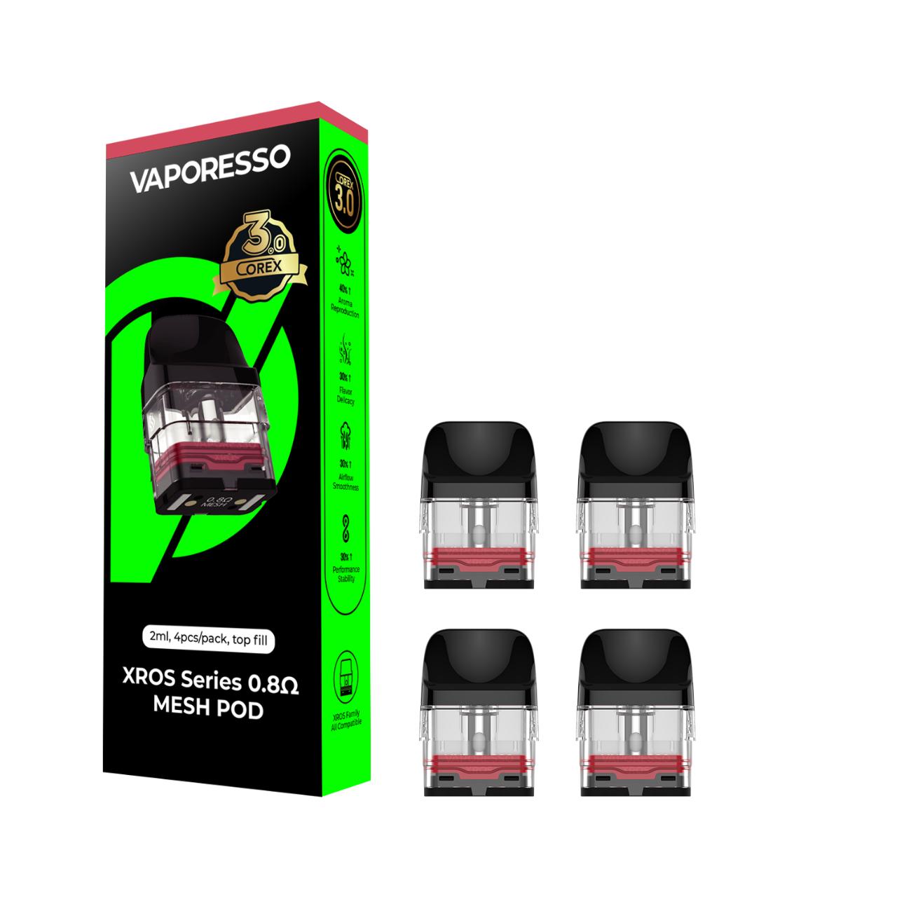VAPORESSO XROS Replacement Pod Cartridge - 4PK 0.8 OHMS Mesh -2ML Corex 3.0 VAPORESSO XROS Replacement Pod Cartridge - 4PK 0.8 OHMS Mesh -2ML Corex 3.0