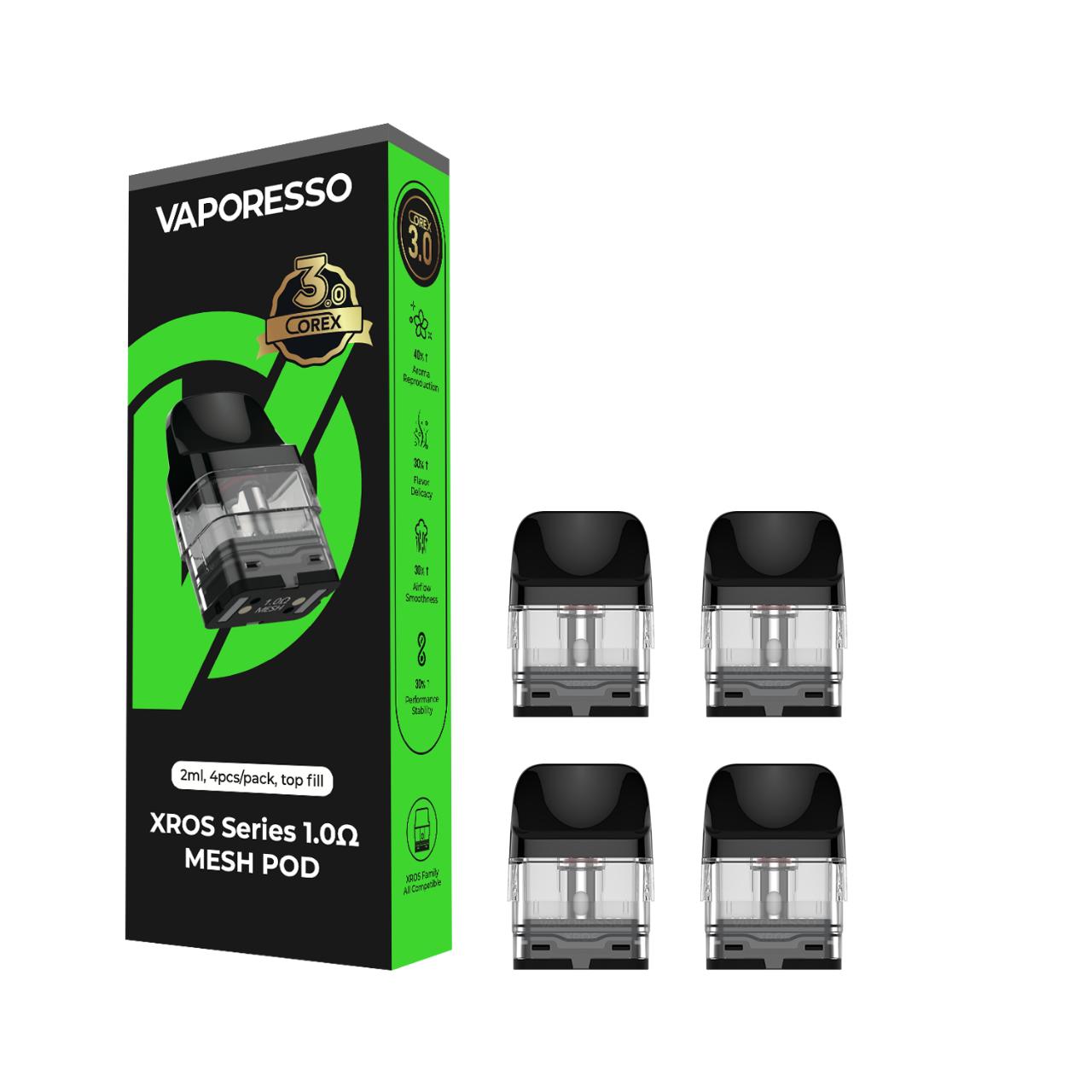 VAPORESSO XROS Replacement Pod Cartridge - 4PK 1.0 OHMS Mesh -2ML Corex 3.0 VAPORESSO XROS Replacement Pod Cartridge - 4PK 1.0 OHMS Mesh -2ML Corex 3.0