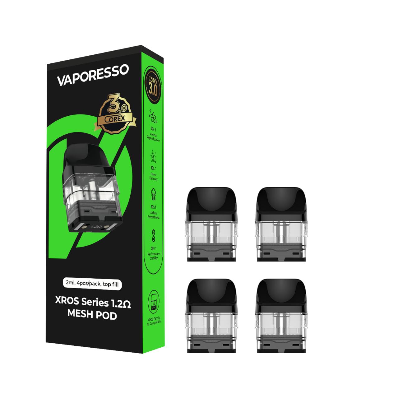 VAPORESSO XROS Replacement Pod Cartridge - 4PK 1.2 OHMS Mesh -2ML Corex 3.0 VAPORESSO XROS Replacement Pod Cartridge - 4PK 1.2 OHMS Mesh -2ML Corex 3.0