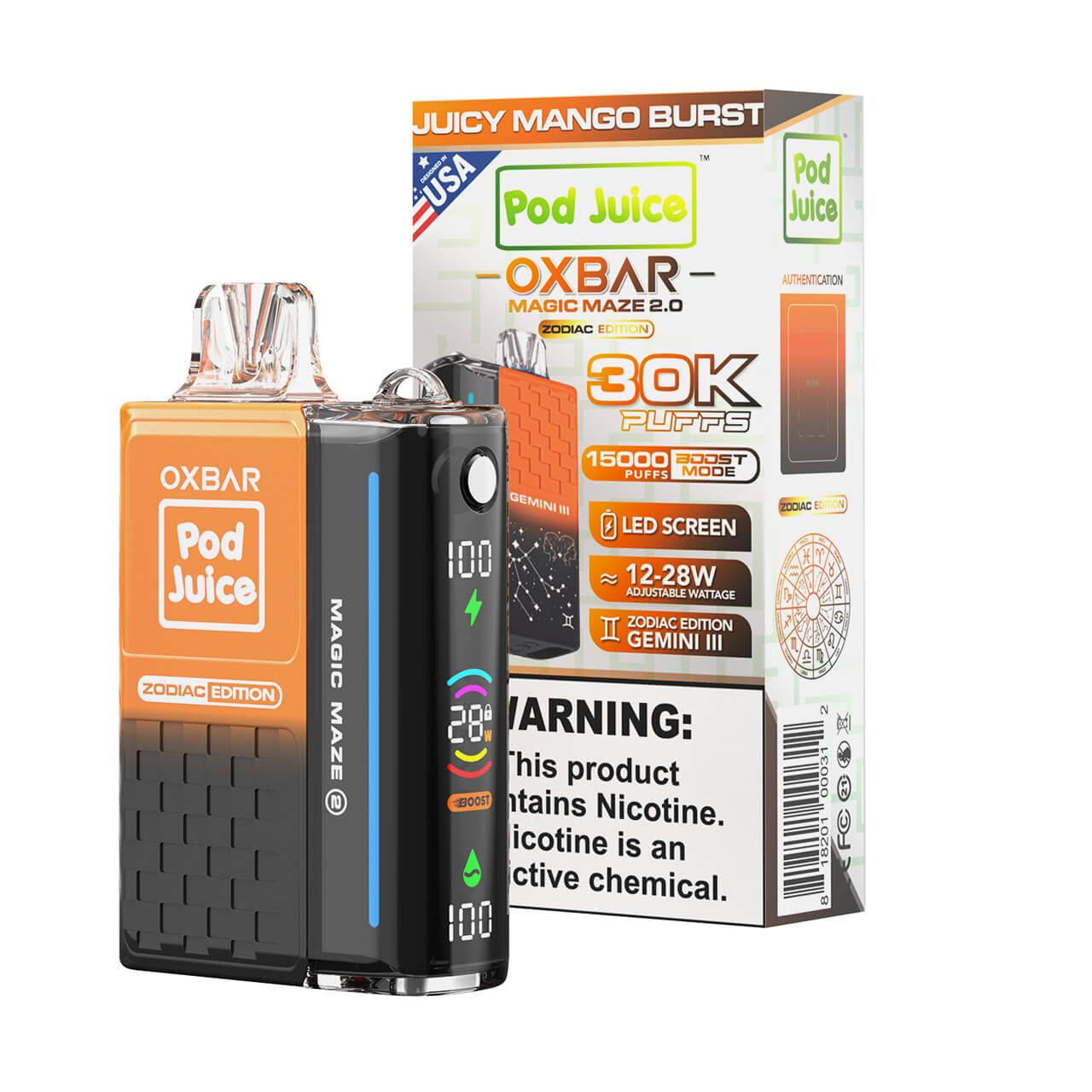 OXBAR Magic Maze 2.0 30000 Puff Disposable Juicy Mango Burst Box