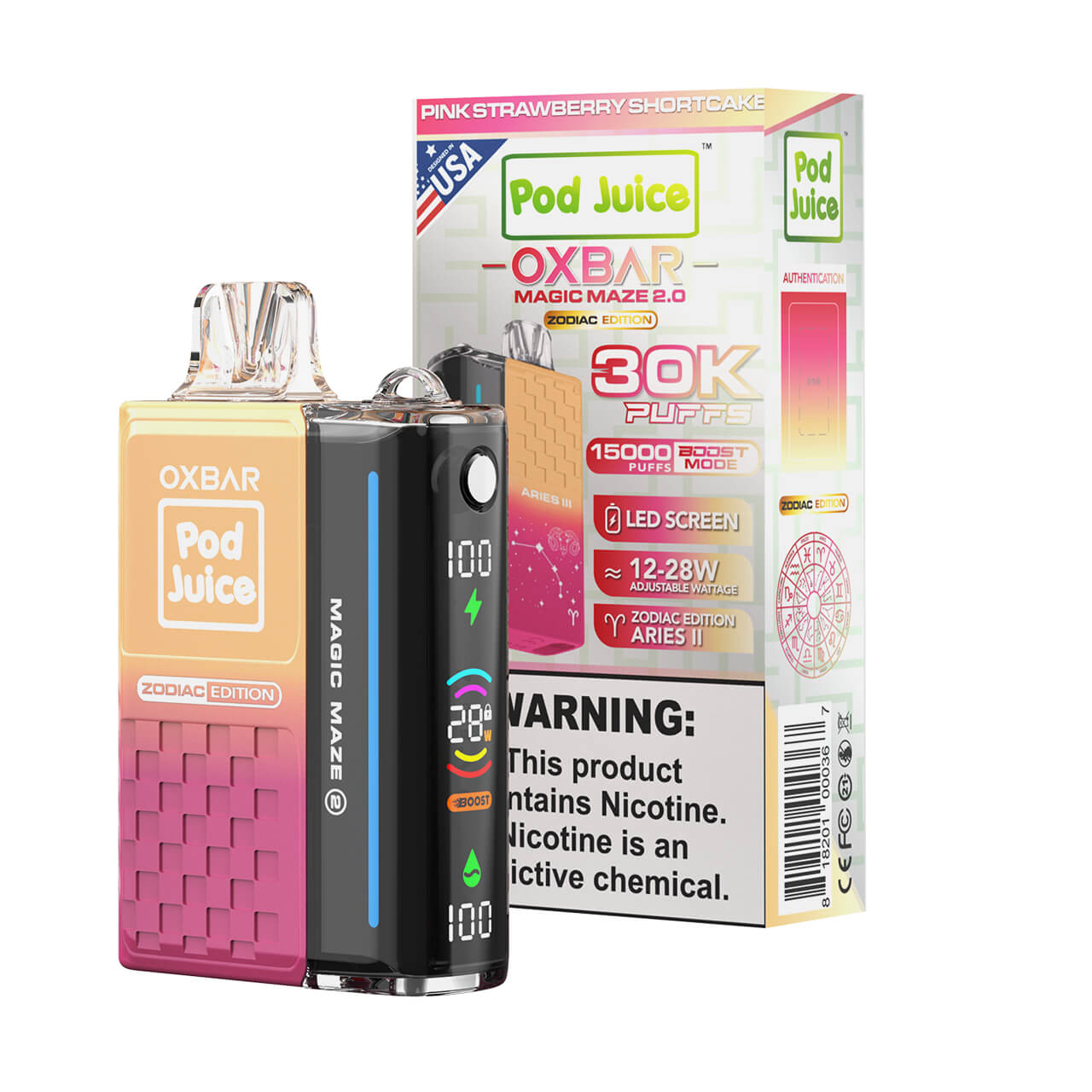 OXBAR Magic Maze 2.0 30000 Puff Disposable Pink Strawberry Shortcake Box