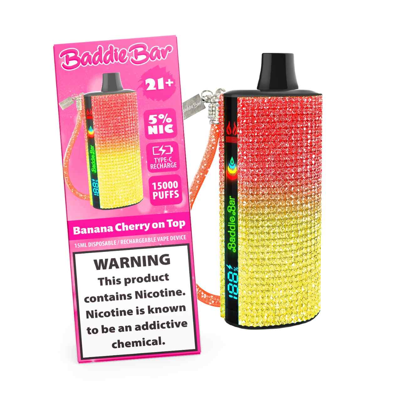Baddie Bar 15000 Puff Disposable Sultry-Banana Cherry on Top Baddie Bar 15000 Puff Disposable Sultry-Banana Cherry on Top