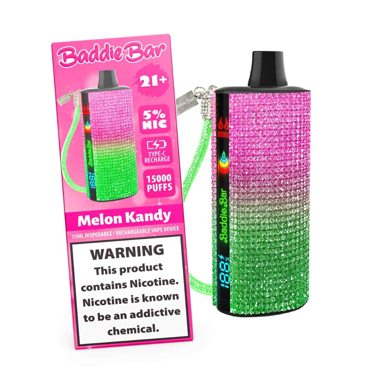 Baddie Bar 15000 Puff Disposable Sultry-Melon Kandy Baddie Bar 15000 Puff Disposable Sultry-Melon Kandy