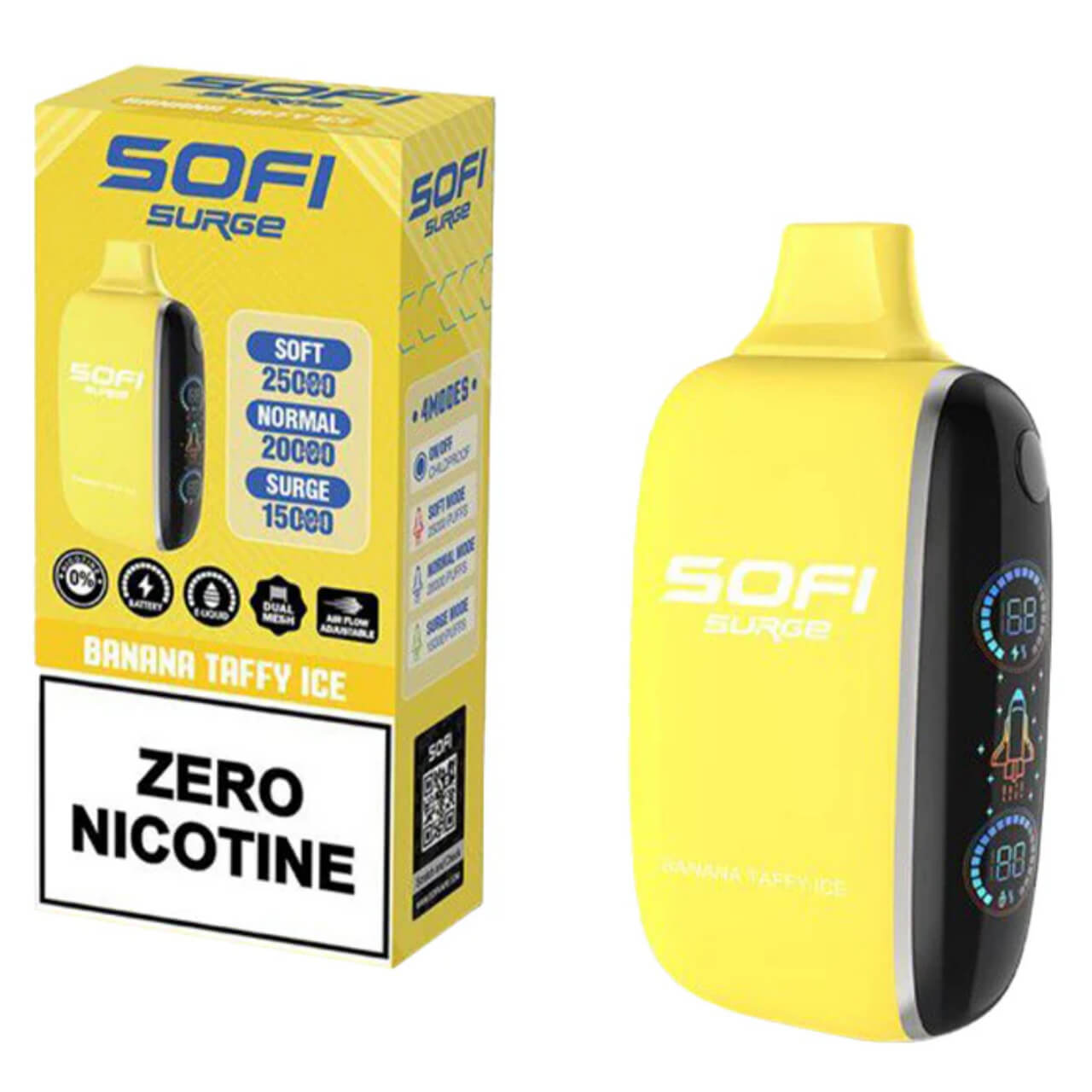 Sofi Surge Zero Nicotine 25000 Puff Disposable Banana Taffy Ice Sofi Surge Zero Nicotine 25000 Puff Disposable Banana Taffy Ice