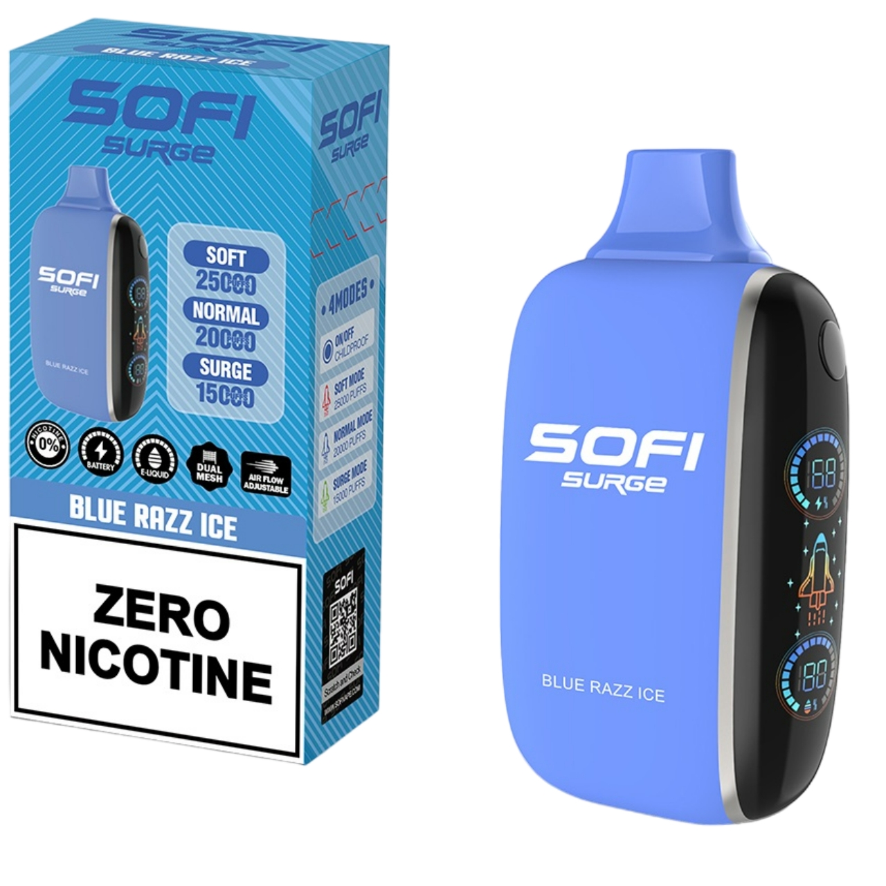 Sofi Surge Zero Nicotine 25,000 Puff Disposable Blue Razz Ice Sofi Surge Zero Nicotine 25,000 Puff Disposable Blue Razz Ice