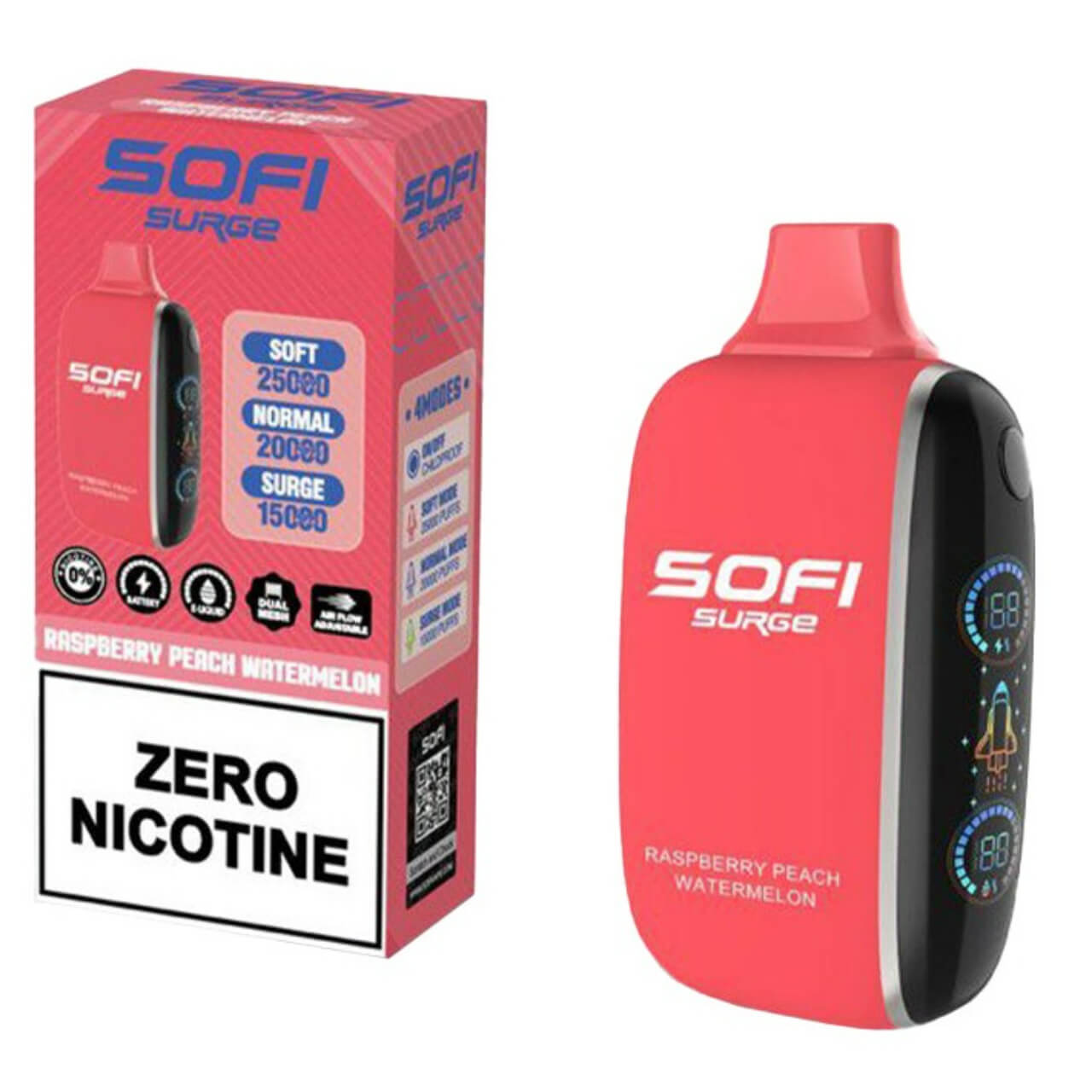 Sofi Surge Zero Nicotine 25000 Puff Disposable Raspberry Peach Watermelon Sofi Surge Zero Nicotine 25000 Puff Disposable Raspberry Peach Watermelon