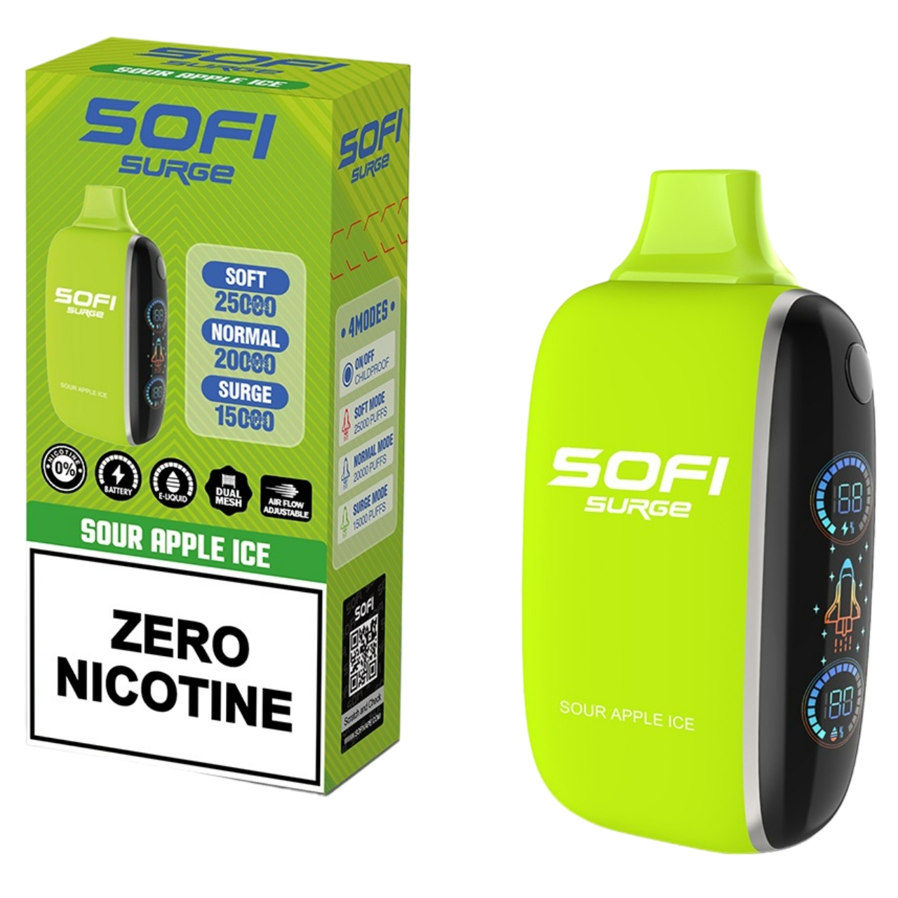 Sofi Surge Zero Nicotine 25,000 Puff Disposable Sour Apple ice Sofi Surge Zero Nicotine 25,000 Puff Disposable Sour Apple ice