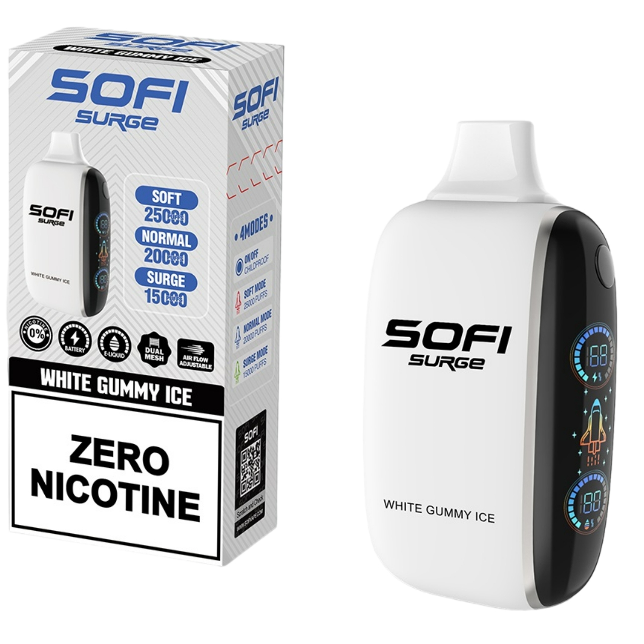 Sofi Surge Zero Nicotine 25,000 Puff Disposable White Gummy ice Sofi Surge Zero Nicotine 25,000 Puff Disposable White Gummy ice