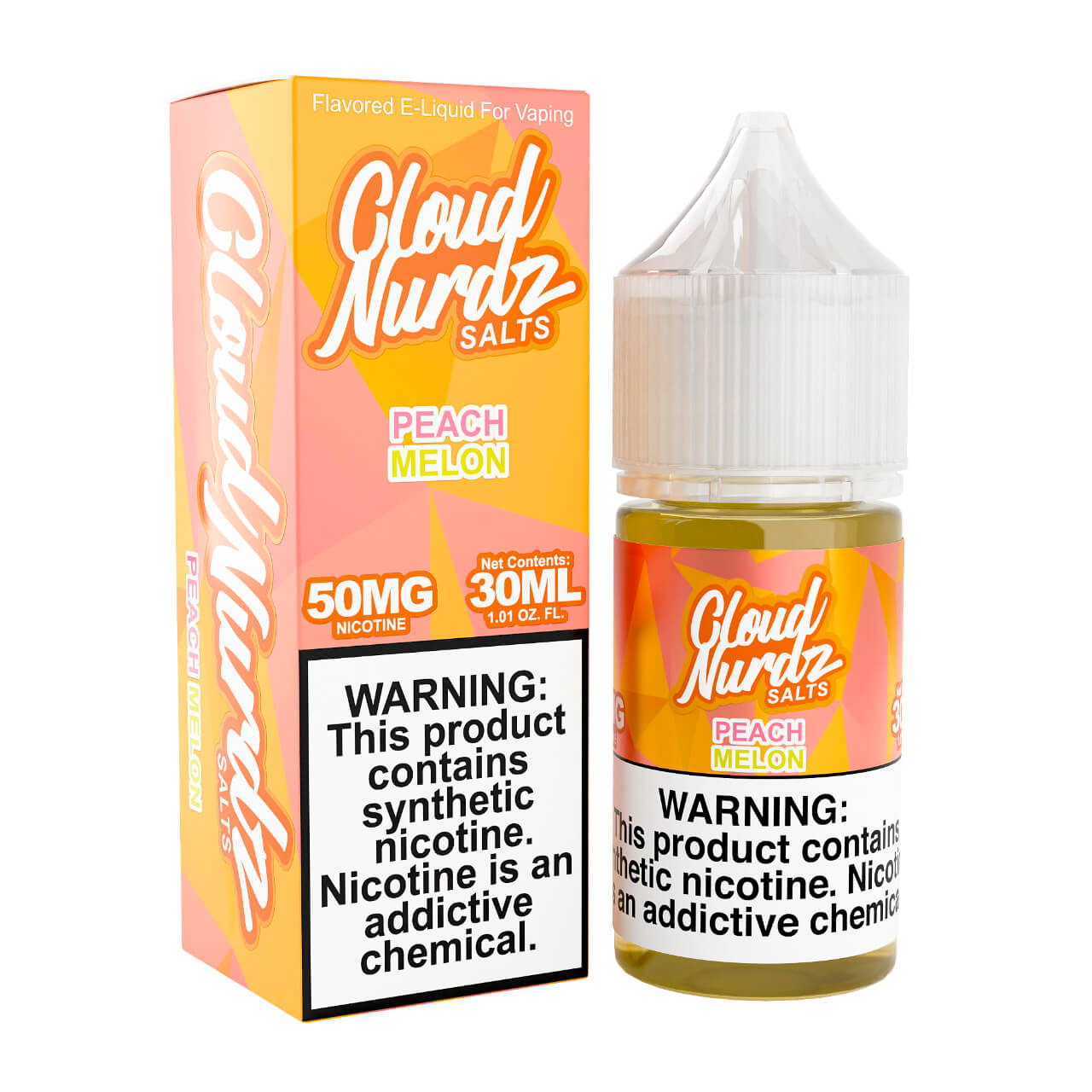 Cloud Nurdz Salts Peach Melon Synthetic Nicotine 30ml E-Juice 50mg