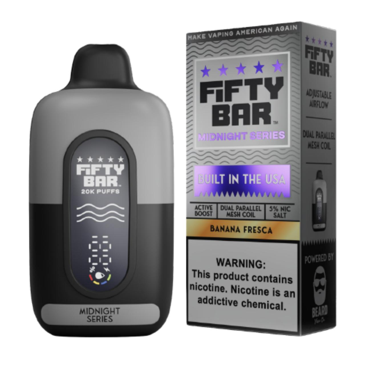Fifty Bar V2 20000 Puff Disposable Banana Fresca - Midnight Series Fifty Bar V2 20000 Puff Disposable Banana Fresca - Midnight Series