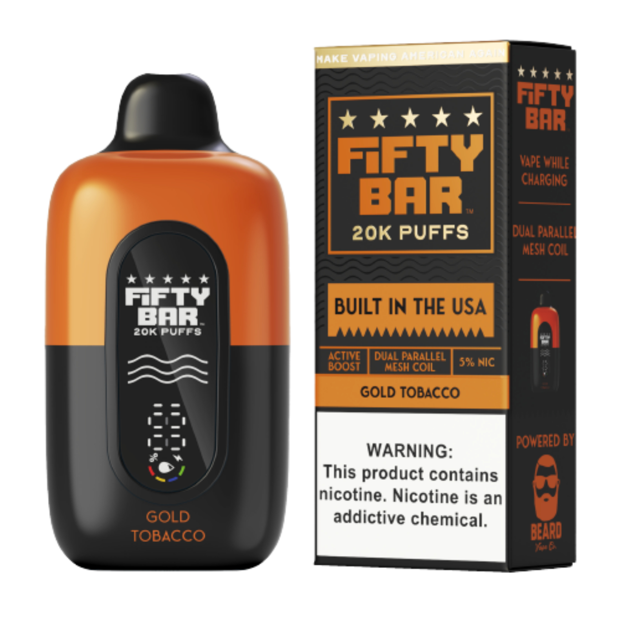 Fifty Bar V2 20000 Puff Disposable Black Series - Gold Tobacco Fifty Bar V2 20000 Puff Disposable Black Series - Gold Tobacco