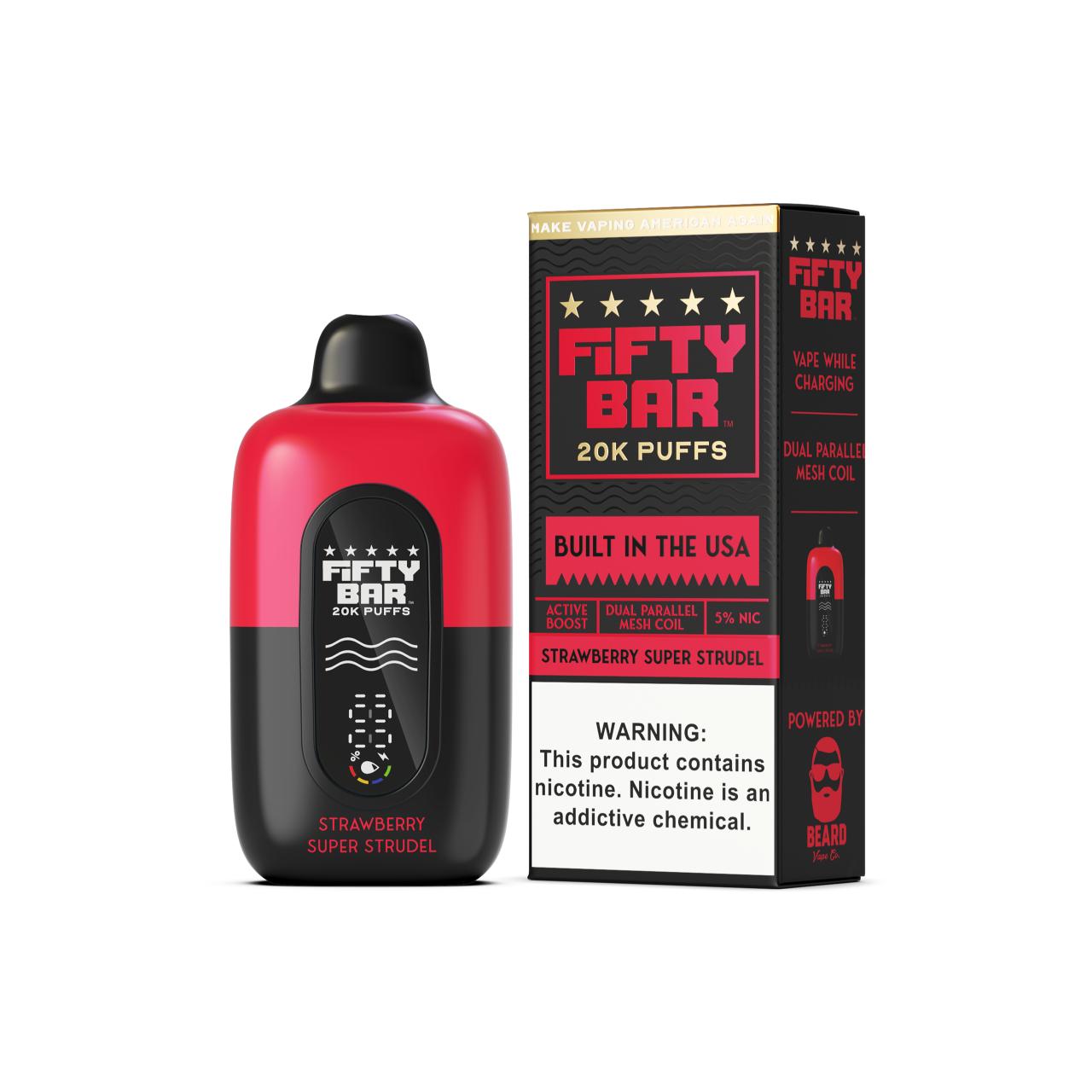Fifty Bar V2 20000 Puff Disposable Black Series - Strawberry Super Strudel Fifty Bar V2 20000 Puff Disposable Black Series - Strawberry Super Strudel