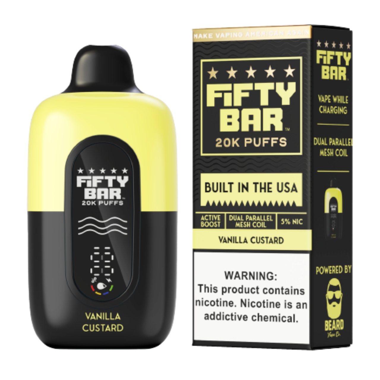 Fifty Bar V2 20000 Puff Disposable Black Series - Vanilla Custard Fifty Bar V2 20000 Puff Disposable Black Series - Vanilla Custard