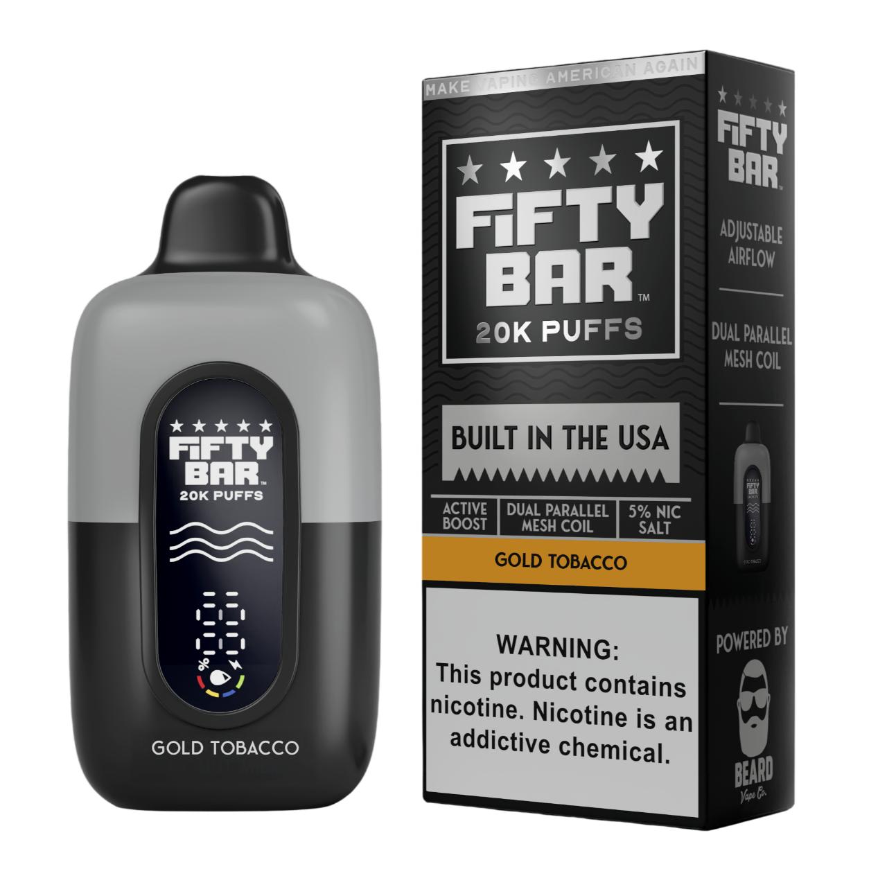 Fifty Bar V2 20000 Puff Disposable Gold Tobacco - Black Series Fifty Bar V2 20000 Puff Disposable Gold Tobacco - Black Series