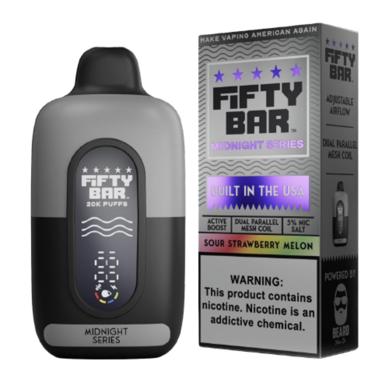 Fifty Bar V2 20000 Puff Disposable Sour Strawberry Melon - Midnight Series Fifty Bar V2 20000 Puff Disposable Sour Strawberry Melon - Midnight Series